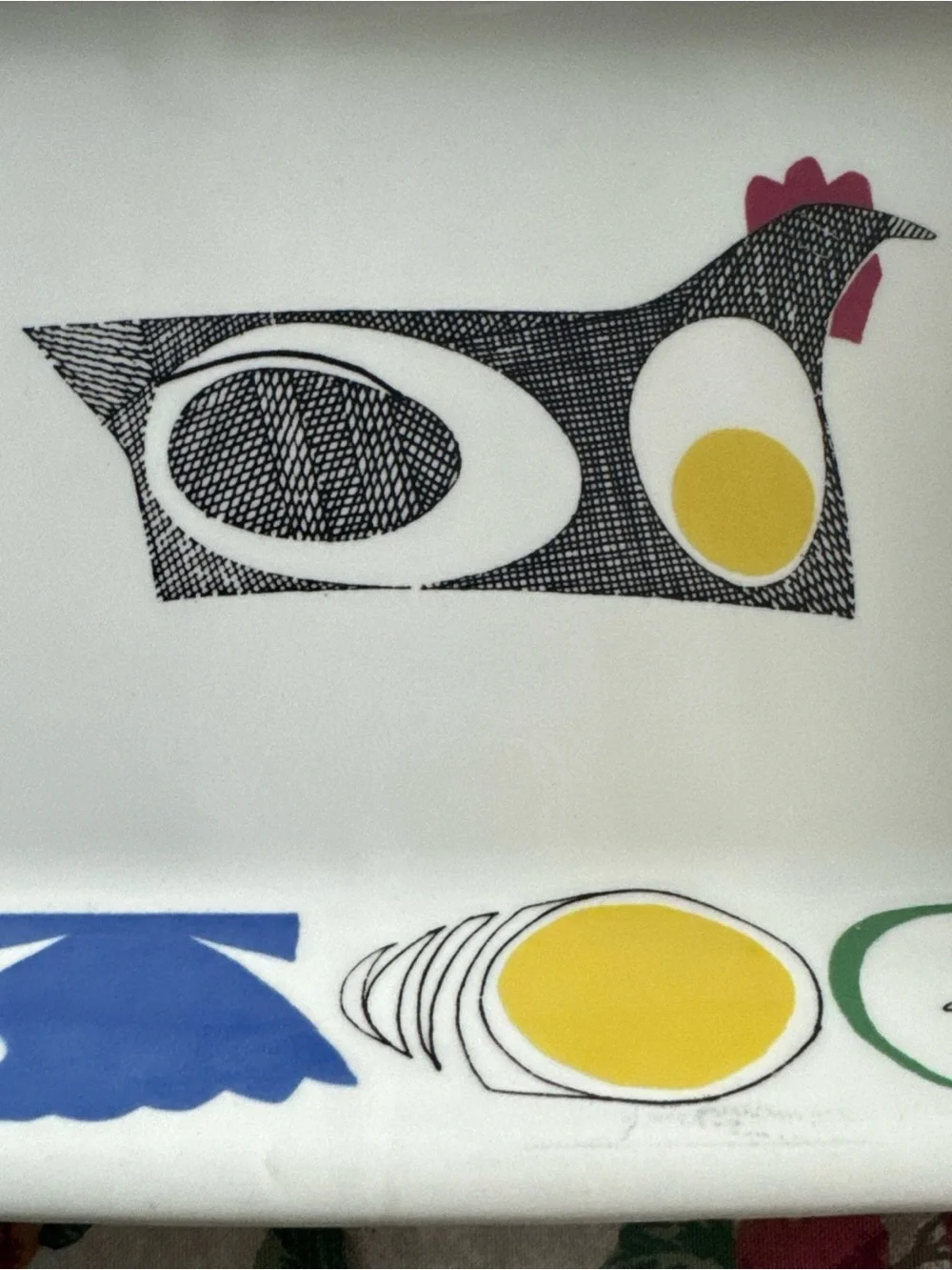 Ceramic Serving Platter with Multicolor Farmhouse Chicken Motif